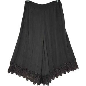 Free People Womens Pants XS Slate Gray Culottes Crop Pleated Crochet Boho Hippie